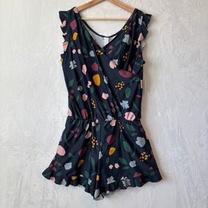 Honeymark women’s blue pattern ginger one piece swimsuit romper size large NWT